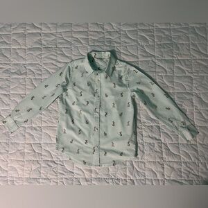Janie and Jack Mint Green Button Down Shirt with Rabbit Print